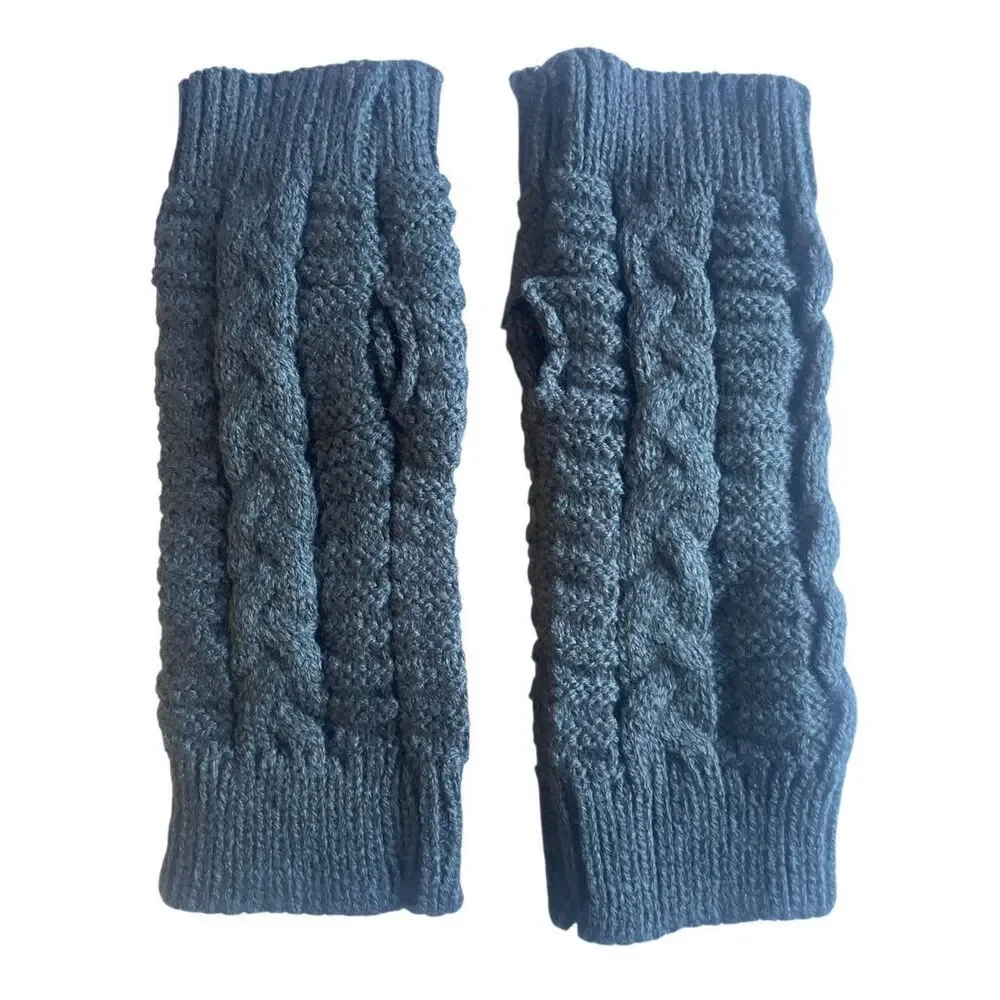 Women’s Cable Knit Fingerless Gloves Gray One Sizel